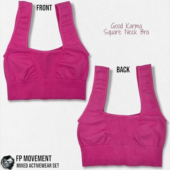 FP MOVEMENT SET: GOOD KARMA SQUARE NECK BRA + LEGGINGS + HR TANK NEON PINKS XS/S - Picture 4 of 16